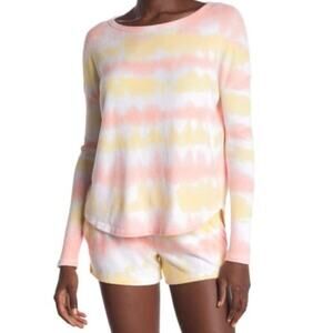 Theo & Spense Creamsicle Tie Dye Striped Long Sleeve Top Yellow size S NEW